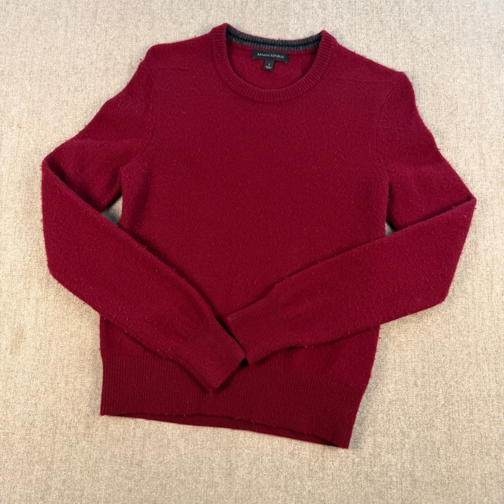 Banana Republic Sweater Women Small Burgundy Merino Wool Blend Crew Neck